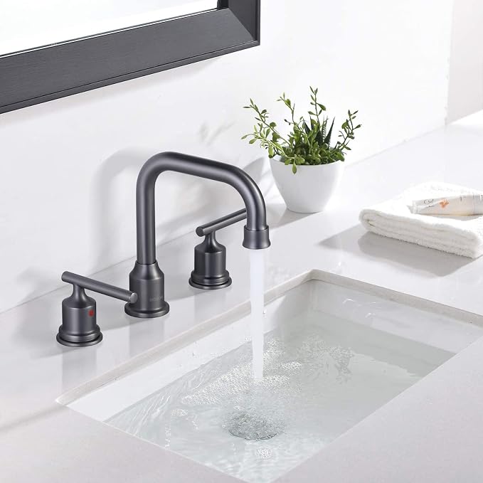 WOWOW Widespread Bathroom Faucet Brass Bathroom Sink Faucet Dark Grey Vanity - Image 2