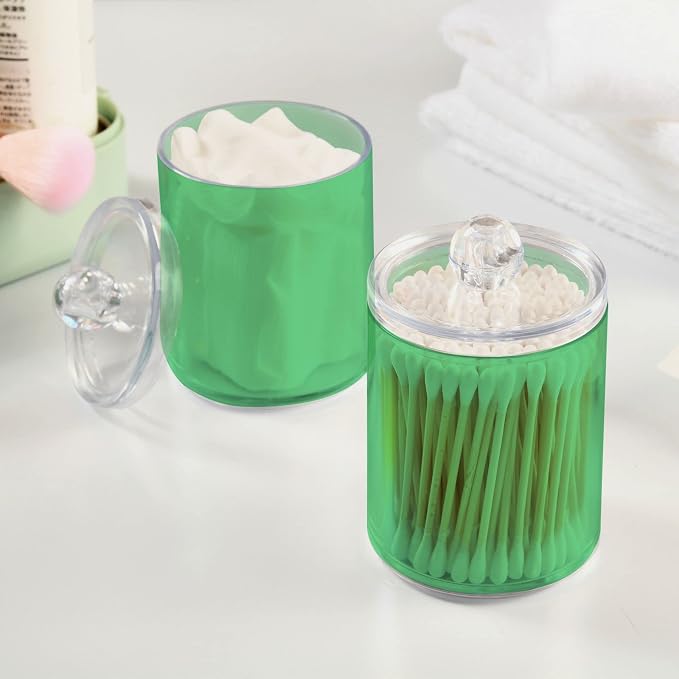 Navy Green Qtip Holder Organizer Dispenser Cotton Swabs Cans Plastic Jars - Image 5
