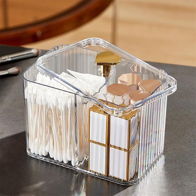 Qtips Holder Dispenser 3 Compartments Cotton Ball Holder Cotton Swabs Organizer - Image 2