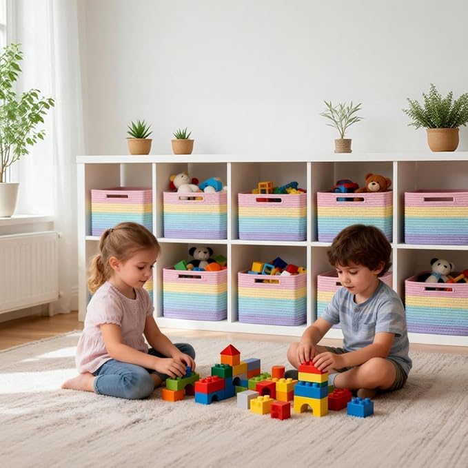 5 Pack Rainbow Woven Storage Baskets - Image 2