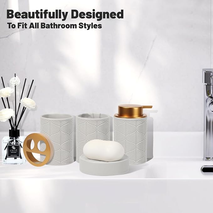 Ceramic Bathroom Accessories Set, Toothbrush Holder, Vanity Tray, and Tumbler - Image 2