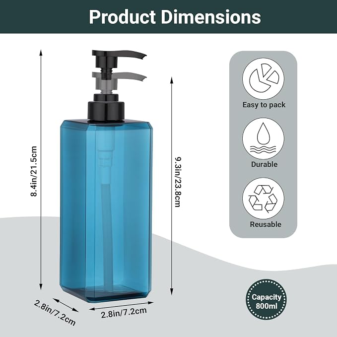 Suream Soap and Lotion Dispenser Set, 27oz/800ml Blue Shampoo and Conditioner - Image 2