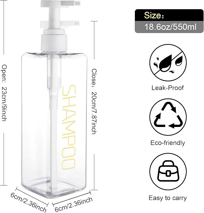 Shampoo and Conditioner Dispenser Shower Soap Bottles 3 Pack 550ml/18.6oz - Image 2