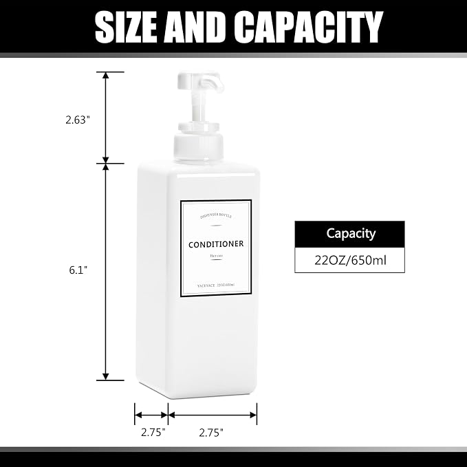 Shower Dispenser Set, 3 White Refillable Bottles, 22oz Large, Conditioner - Image 3