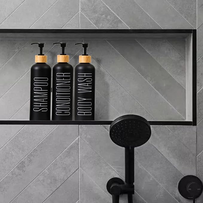 HOMCDALY 16oz 3-Pack Refillable Black Bathroom Shower Set - Image 7