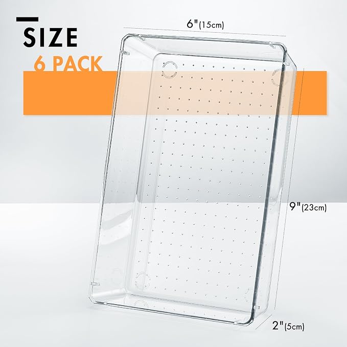 HOUSE DAY Desk Drawer Organizer Bins 6 PCS, 9*6*2" Clear Drawer Organizers - Image 7