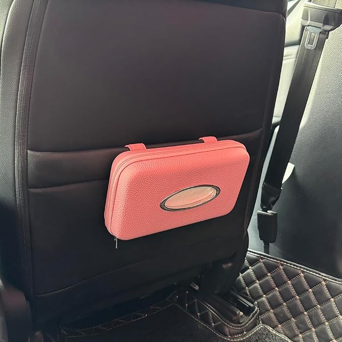 Sun Visor Tissue Holder, Zipper Napkin Holder, PU Leather Backseat Tissue Case - Image 4