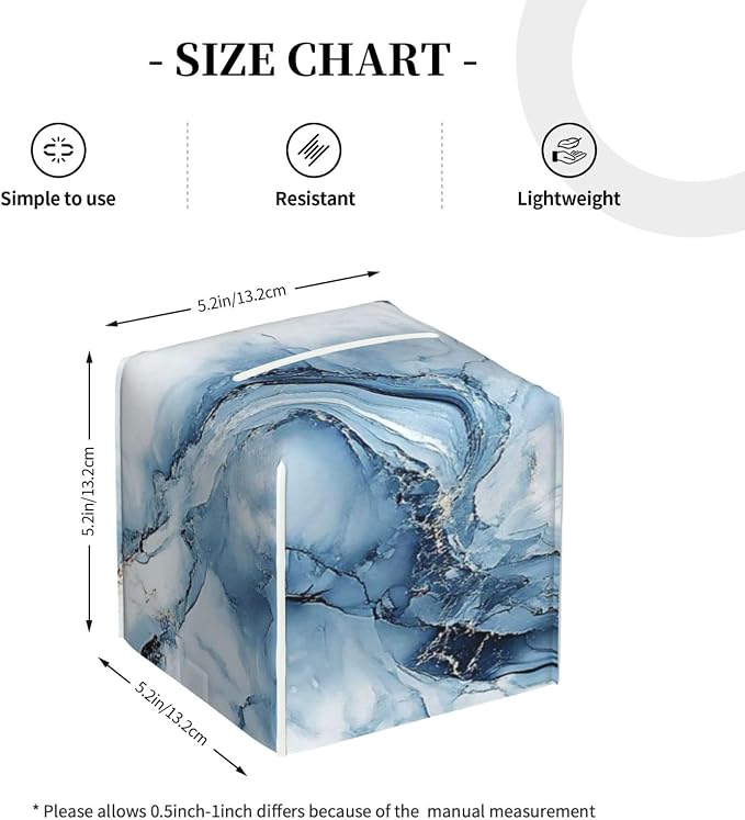 Blue Marble Tissue Box Cover Modern Square Leather Tissue Holder Decorative - Image 3