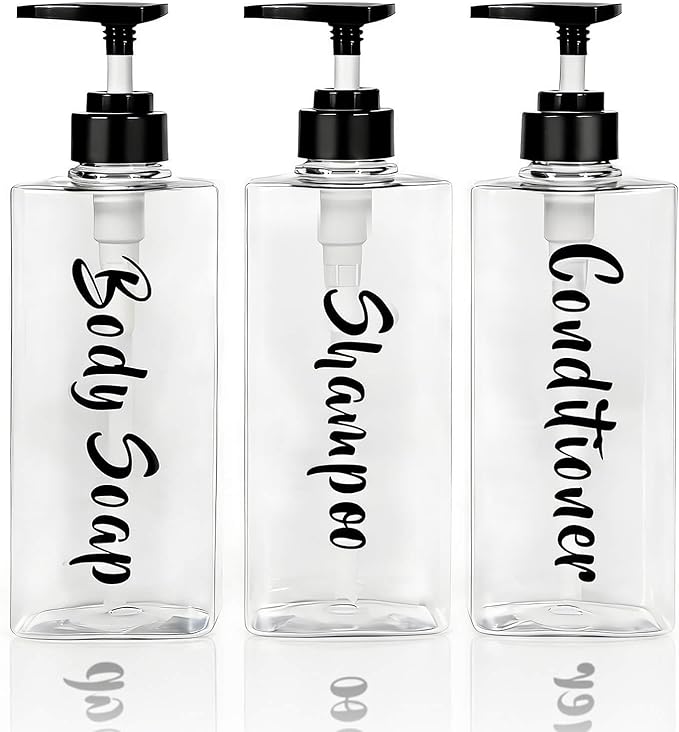 16.9oz Clear Shampoo and Conditioner Dispenser Set of 3, Refillable Empty by AUMIO