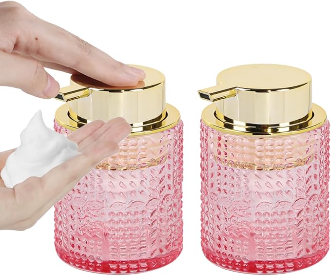 2pcs Glass Foaming Soap Dispenser, Refillable 10 Oz Lotion Shampoo Pump Dish by Fvstar
