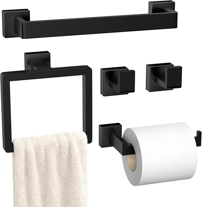 5-Pieces Matte Black Bathroom Hardware Accessories Set, SUS304 Stainless Steel by PAHSFSLLC
