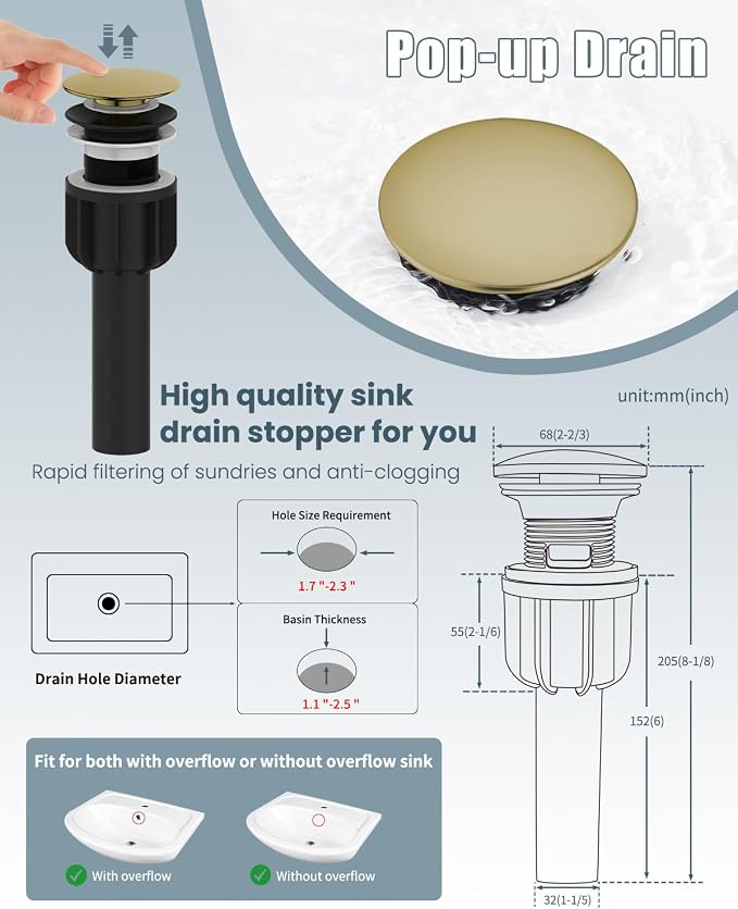 Bathroom Faucet, Brushed Gold Bathroom Sink Faucets & Parts, Vanity Faucet - Image 6