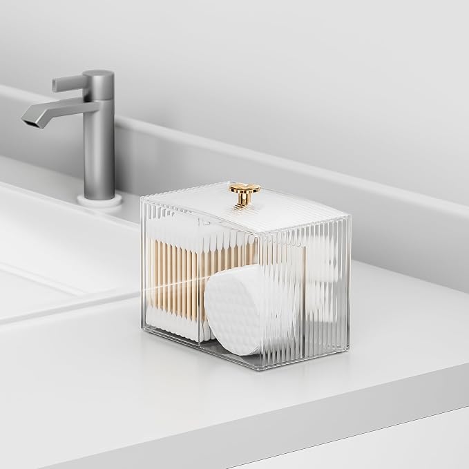 Q Tip Holder for Bathroom with 3 Compartments, Cute Clear Plastic Bathroom - Image 5