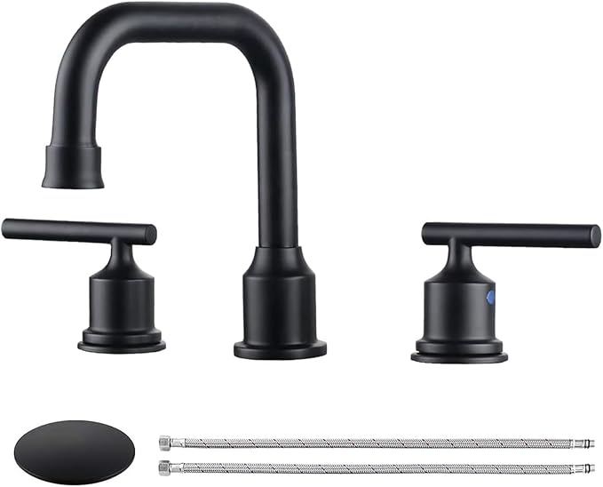 WOWOW Two Handles Widespread 8 inch Bathroom Faucet Black 3 Pieces Basin by WOWOW