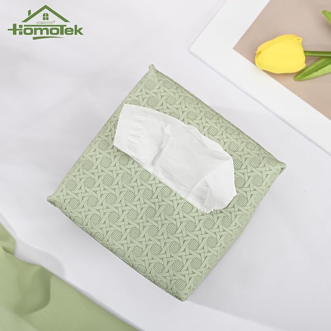 HOMOTEK 2 Pack Tissue Box Cover, Square PU Leather Tissue Holder, Decorative - Image 2