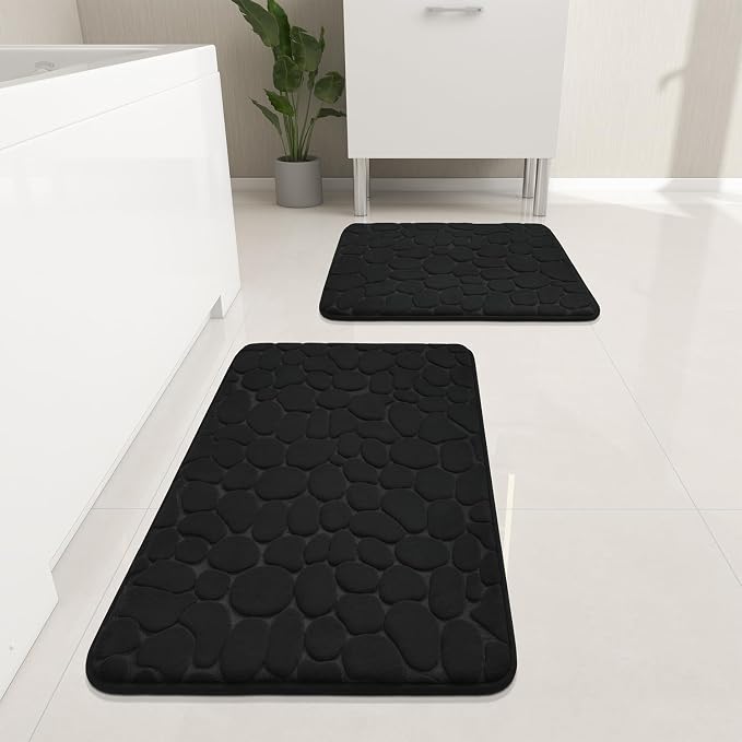 YIHOUSE Bathroom Rugs Mat Set 2 Piece Black, Memory Foam Bath Mats Sets by YIHOUSE