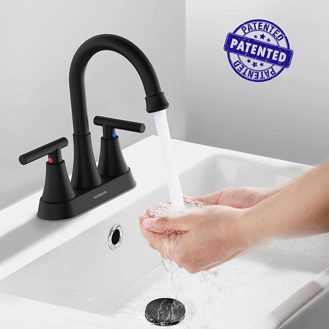 Bathroom Faucets for Sink 3 Hole, Hurran 4 inch Matte Black - Image 2