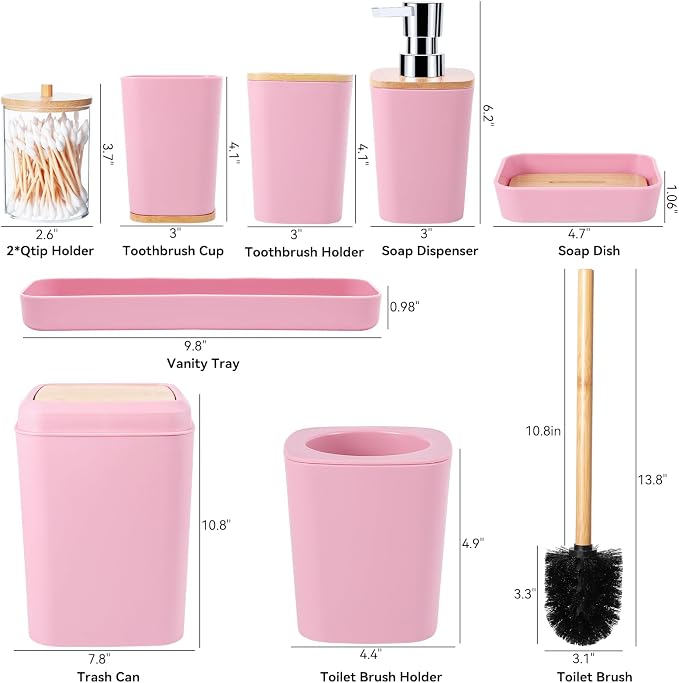 Bathroom Accessories Set, 9 Piece Pink Bathroom Decor Sets - Image 6