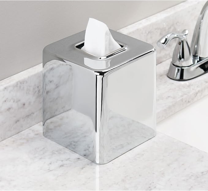 mDesign Metal Square Tissue Box Cover, Modern Facial Paper Holder, Accessories - Image 2