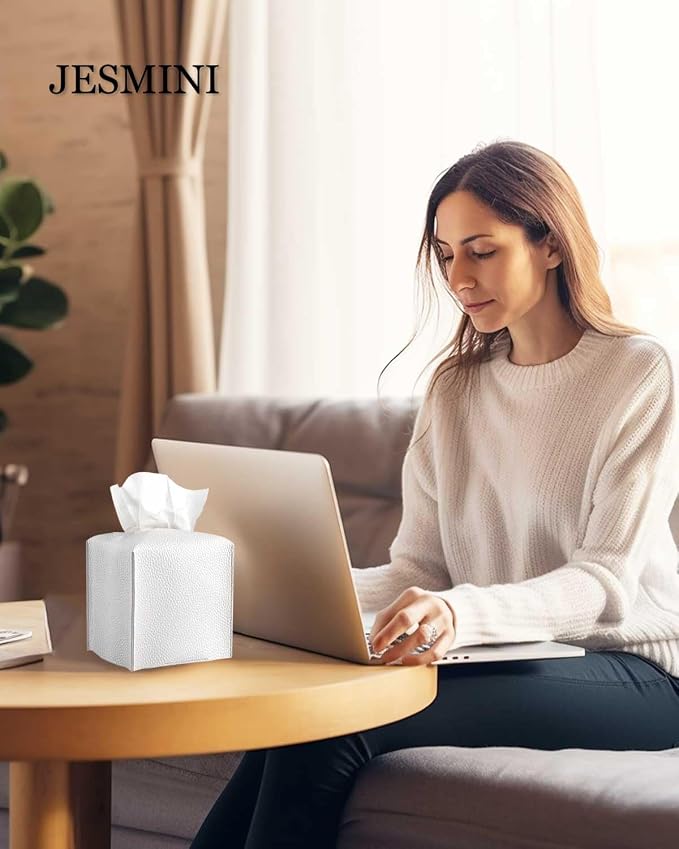 Tissue Holder White Tissue Box Cover – Square Leather Tissue Cover Box - Image 3
