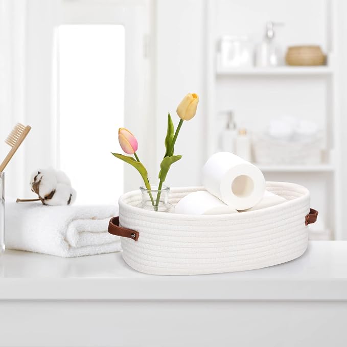 Bathroom Countertop Organizer Basket, Cotton Rope Woven Storage Basket Toilet - Image 2