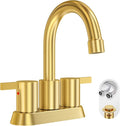 Brushed Gold 4 Inch 2 Handle Centerset Lead-Free Bathroom Faucet, Swivel Spout by Phiestina