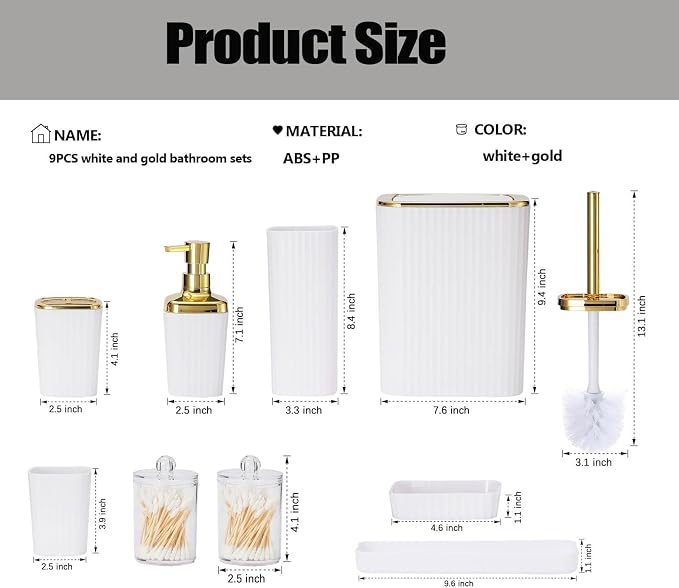 Bathroom Accessories Set, 9 Piece White Bathroom Sets Complete - Image 3