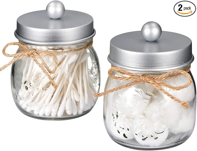 SheeChung 2 Pack Qtip Holder for Bathroom, Cotton Swab Holders, Cute Mason Jars by SheeChung