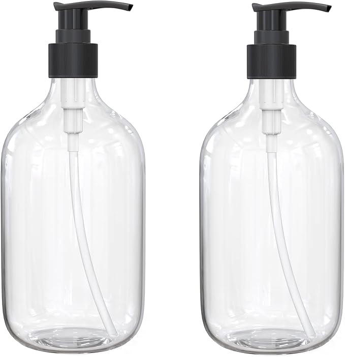 10 Ounce Clear Plastic Pump Bottle Dispenser, Refillable Empty Bottle Container by BallHull