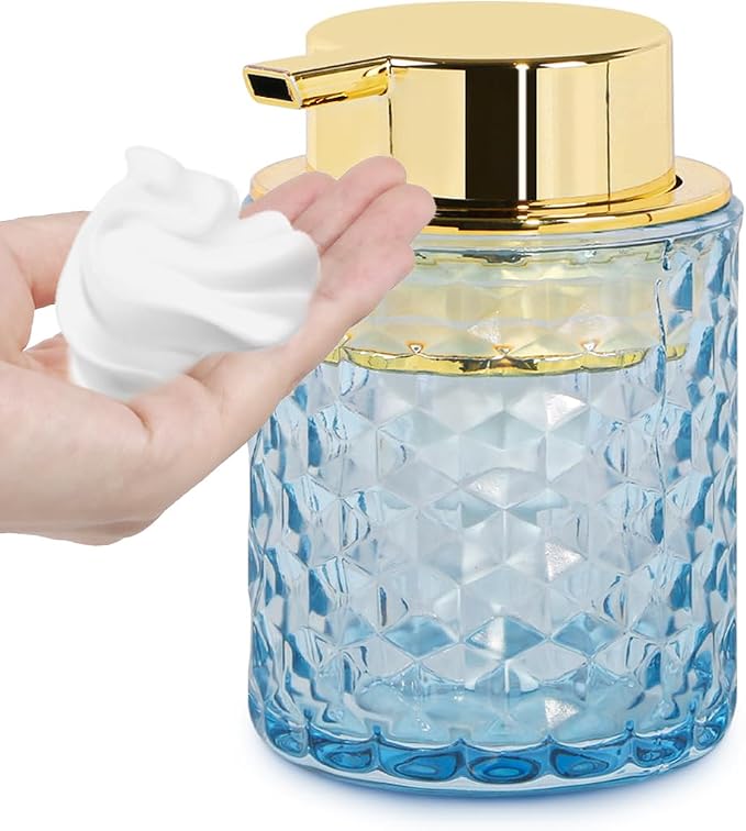 Blue Glass Foaming Soap Dispenser, Bathroom Refillable 10 Oz Foam Hand Soap by Fvstar