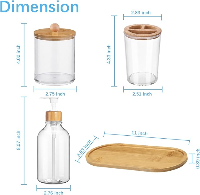 5 Pack Bamboo Bathroom Accessories Set - Image 2