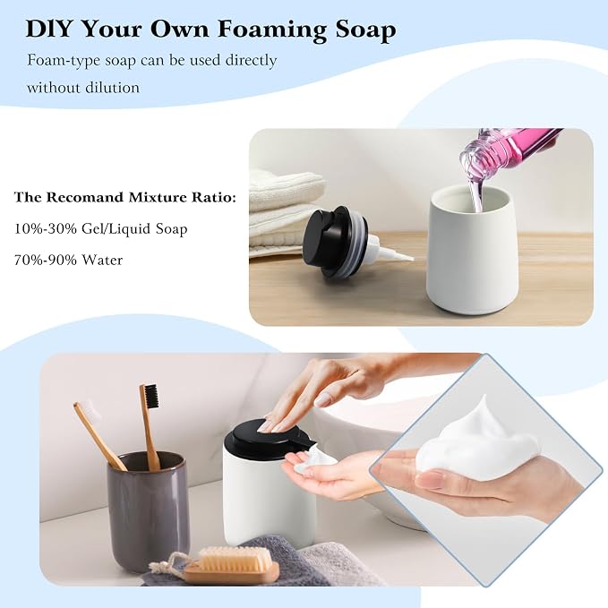 Ceramic Foam Soap Dispenser 2 Pack, 12oz White Lotion Hand Sanitizer Soap - Image 5
