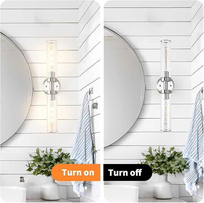 Brushed Nickel Wall Sconces Set of 2, Modern Bathroom Vanity Lights - Image 6