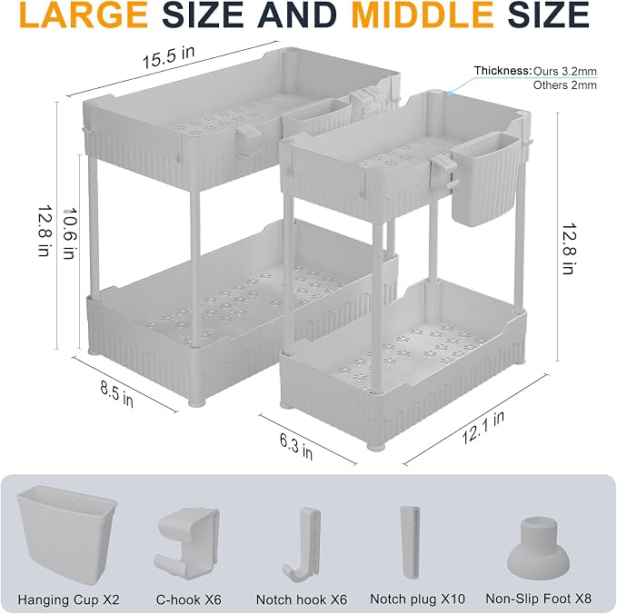 2 Pack Under Sink Organizer, Under Bathroom Cabinet Organizer - Image 5