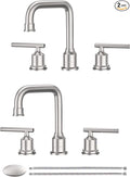 WOWOW Brushed Nickel Bathroom Faucet: Widespread Bathroom Sink Faucet Set 3 Hole by WOWOW
