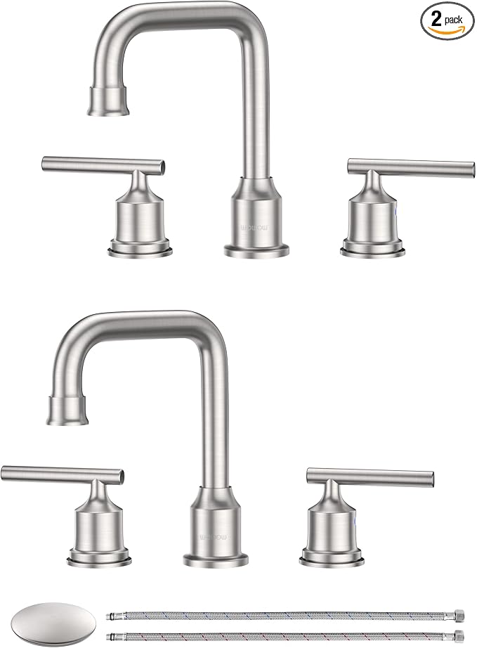 WOWOW Brushed Nickel Bathroom Faucet: Widespread Bathroom Sink Faucet Set 3 Hole by WOWOW