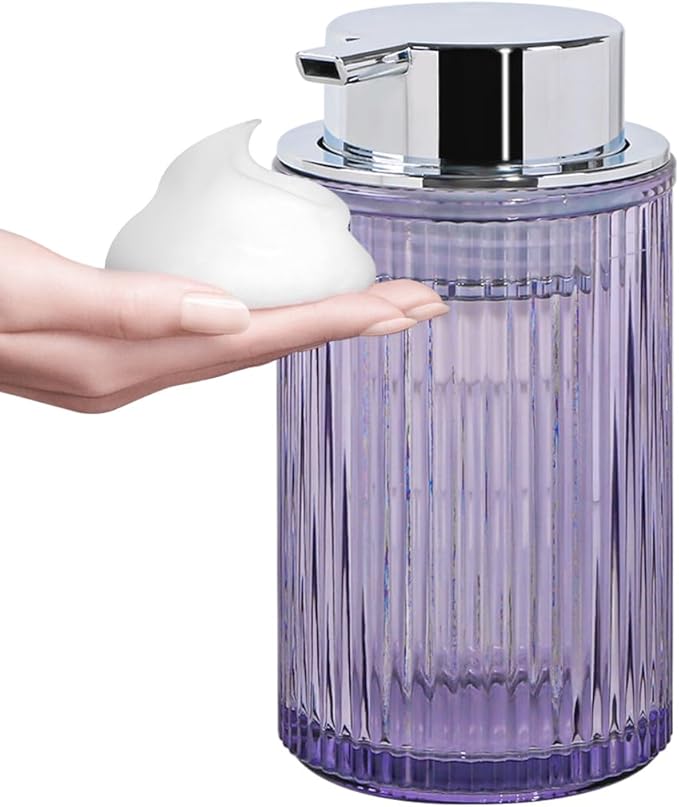 Foaming Soap Dispenser, 12 Oz Purple Glass Foam Hand Soap Dispenser, Refillable by Tonxus