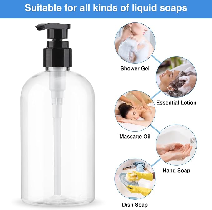 Empty Pump Bottles Dispenser 2 Pack 300ml/10.15oz. Clear Plastic Pump Bottle - Image 7