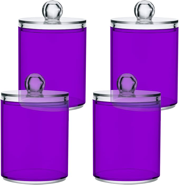 Purple Qtip Holder Organizer Dispenser Cotton Swabs Cans Plastic Jars by SHJI