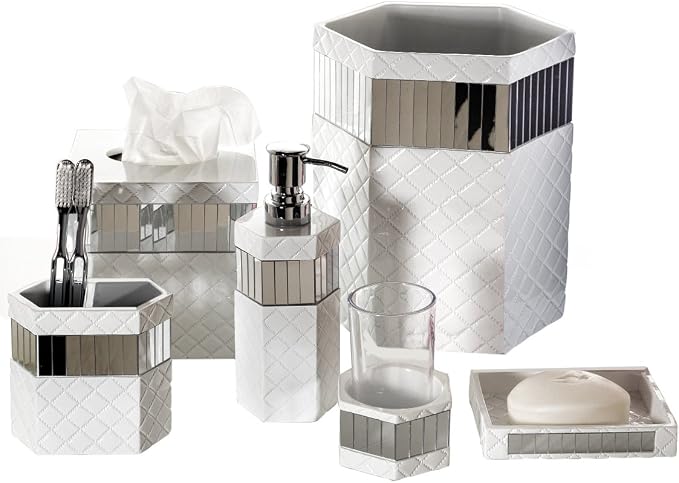Creative Scents Quilted Mirror White Bathroom Trash Can 1.58 Gal / 6L – - Image 3