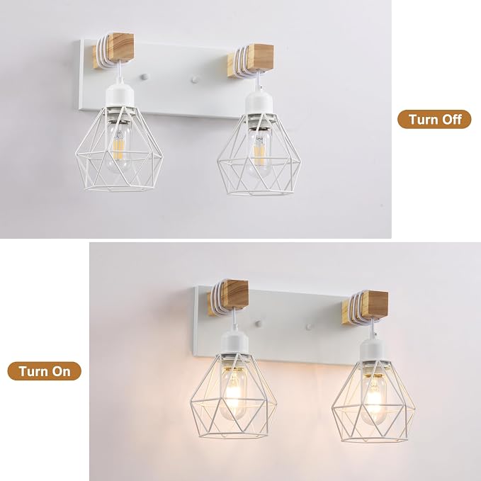 White Bathroom Vanity Light Fixtures, 2-Light Wood Bathroom Light Fixtures Over - Image 7