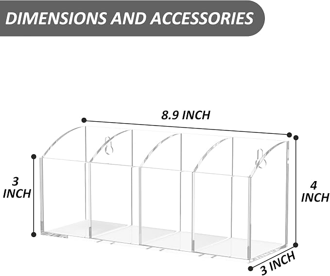 Acrylic Pen Holder Organizer 4 Compartments, No Drill Wall Mounting Pencil - Image 2