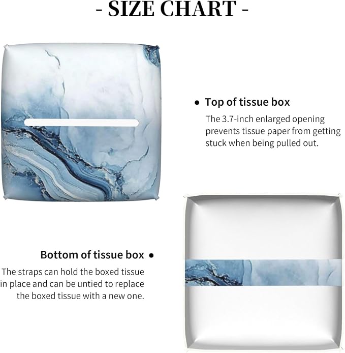 Blue Marble Tissue Box Cover Modern Square Leather Tissue Holder Decorative - Image 4