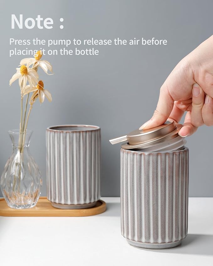 Soap Dispenser, Liquid Ceramic Refillable Hand Soap Pump - Image 8