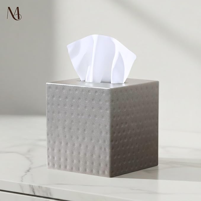 Monarch Abode Tissue Box Cover Square – Hand Hammered Pewter Metal Tissue - Image 5