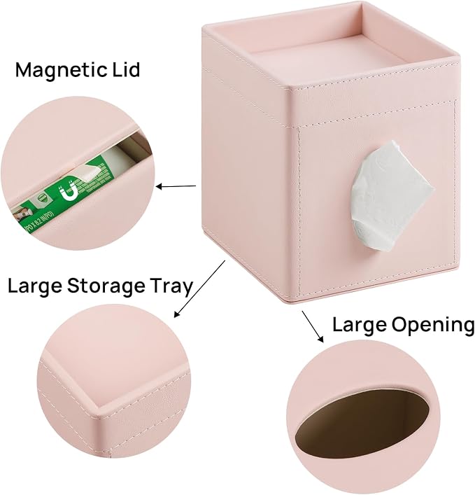 Tissue Box Cover, PU Leather Square Tissue Box Holder - Image 3