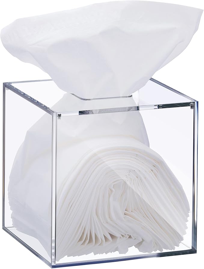 Clear Acrylic Square Facial Tissue Box Holder, Modern Tissue Dispenser by Elavain