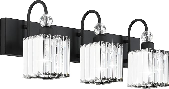 Ralbay Modern Crystal Black Vanity Light 3 Light Bathroom Light Fixtures Over by RalbayLighting