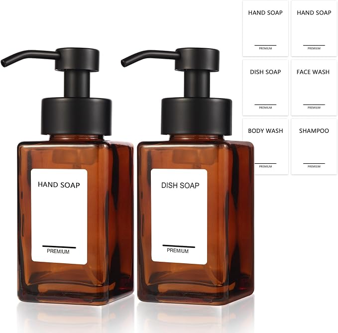 Foaming Hand Soap Dispenser 2 Pack, 12oz/350ml Amber Glass Foaming Soap by Unknown