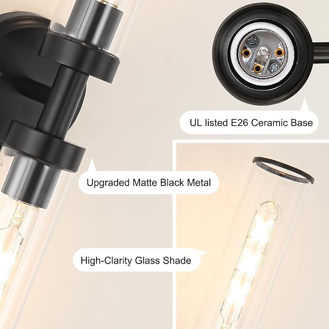 Matte Black Wall Sconces Set of 2, Modern Bathroom Vanity Lights - Image 7